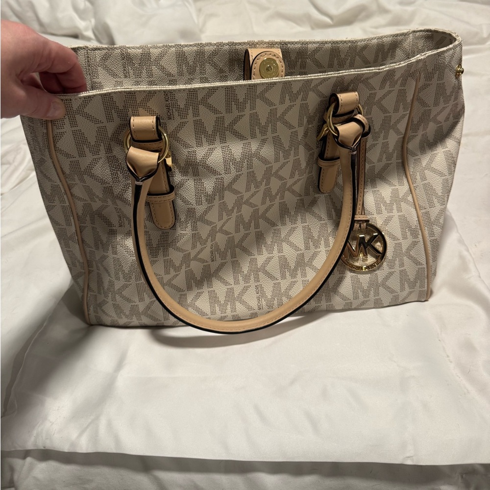 Michael Kors cream monogrammed shoulder bag